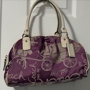 Coach Purple and Cream Satchel with Monogram Design